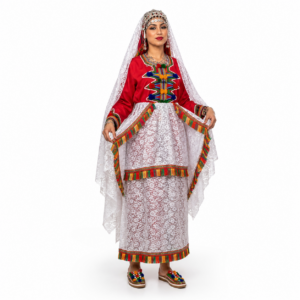 Traditional Amazigh Berber Dress Set with Silver-Plated Jewelry