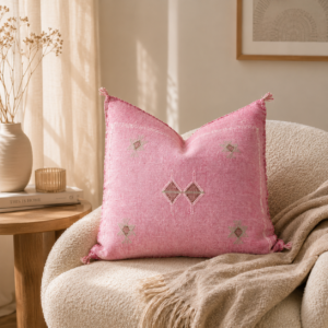 Handwoven Moroccan Sabra Pillow Cover – Vintage Pink