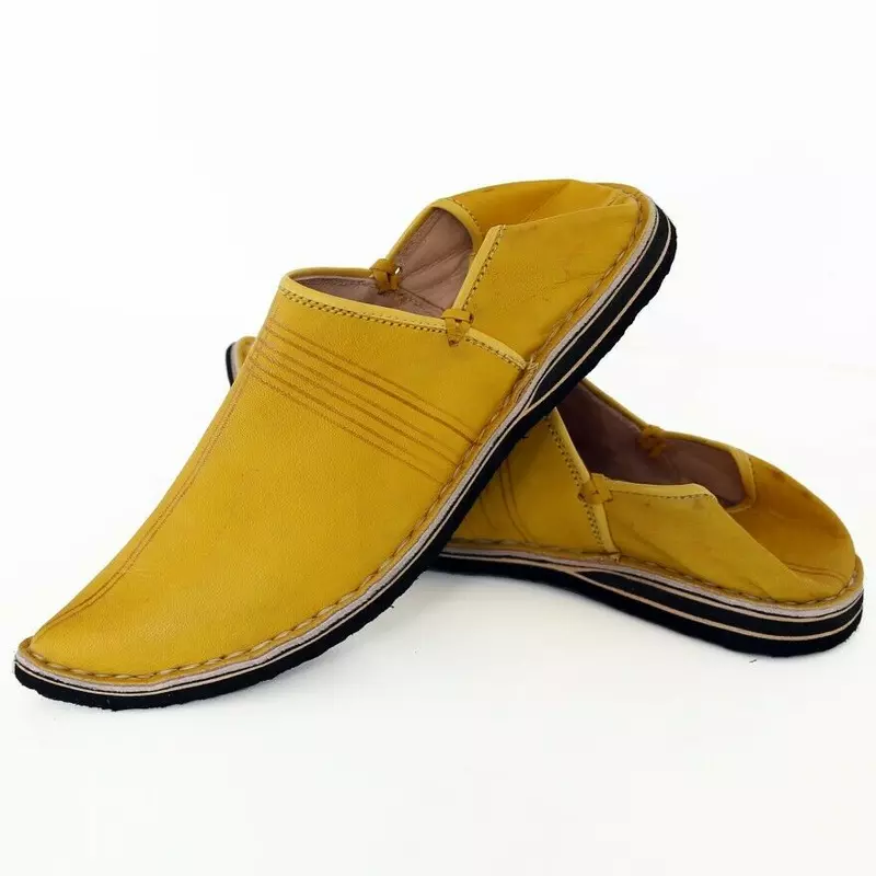 Yellow Genuine Leather Moroccan Babouche Slippers