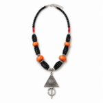 Bohemian Berber-Inspired Statement Necklace – Black, Orange & Silver