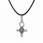 Silver-plated Tuareg cross pendant necklace engraved with traditional ethnic motifs