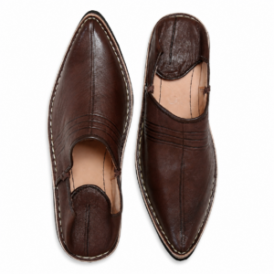 Dark Brown Genuine Leather Moroccan Babouche Slippers