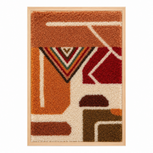 Framed Handwoven Berber Wool Wall Hanging – Terracotta Geometric Design