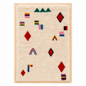 Framed Handwoven Berber Wool Wall Art – Floating Symbol Design