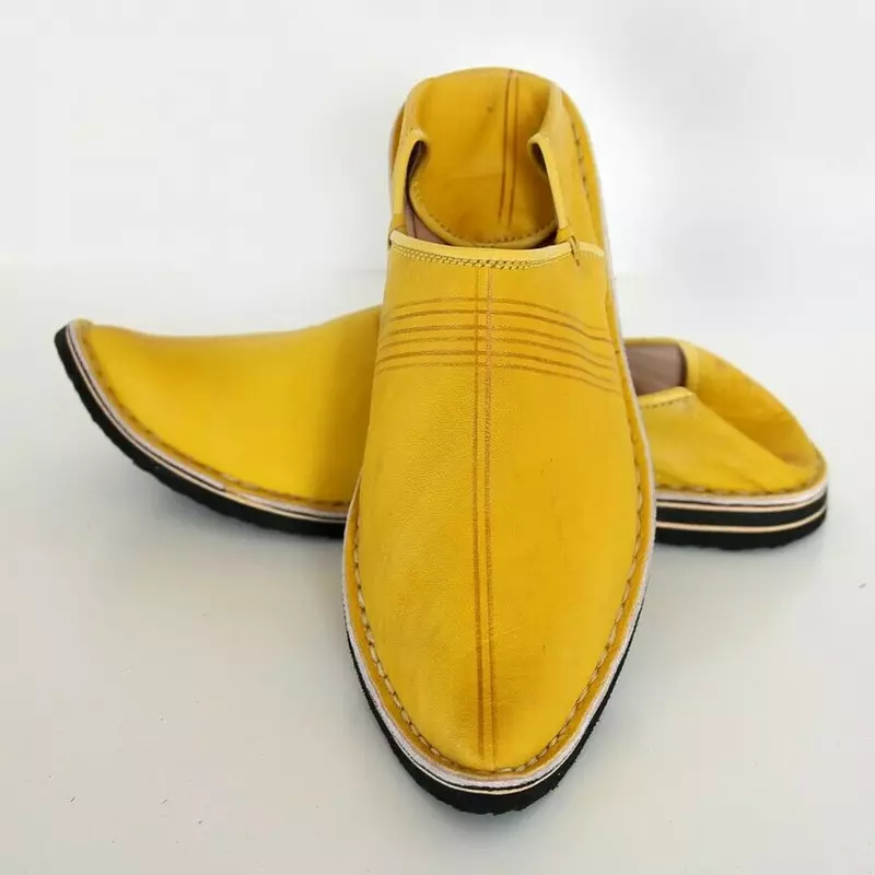 Yellow Genuine Leather Moroccan Babouche Slippers - Image 3