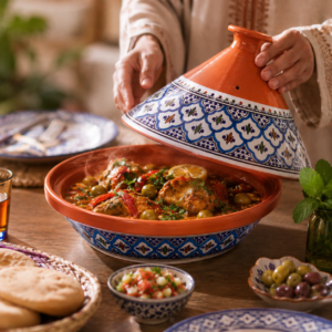 Hand-Painted Ceramic Tagine Pot – Turquoise Supreme Line
