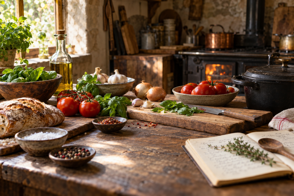 Traditional Amazigh cooking ingredients and tools