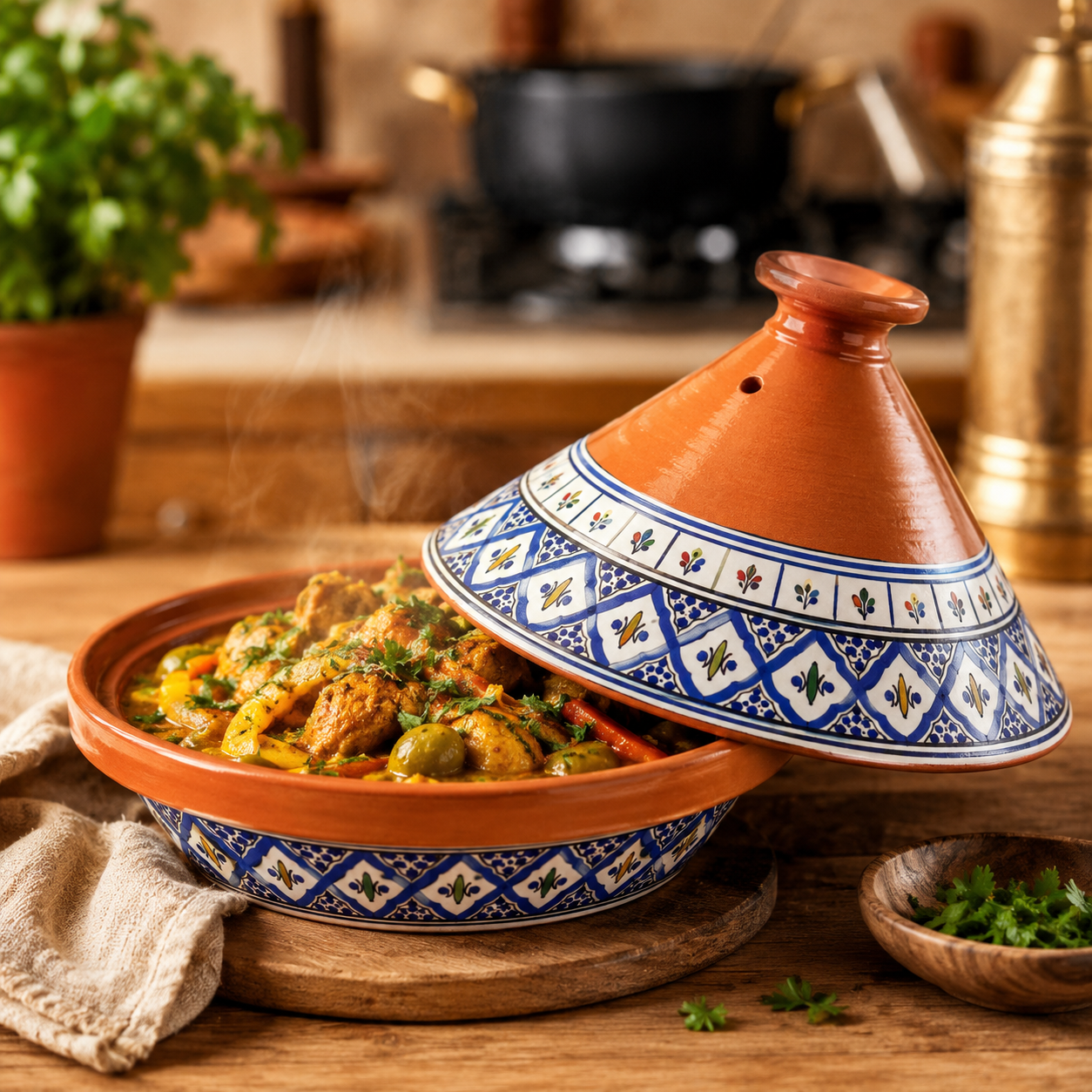 Hand-Painted Ceramic Tagine Pot – Turquoise Supreme Line