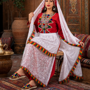Traditional Amazigh Berber Dress Set with Silver-Plated Jewelry