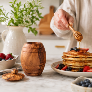 Handmade Olive Wood Honey Pot with Dipper