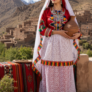 Traditional Amazigh Berber Dress Set with Silver-Plated Jewelry