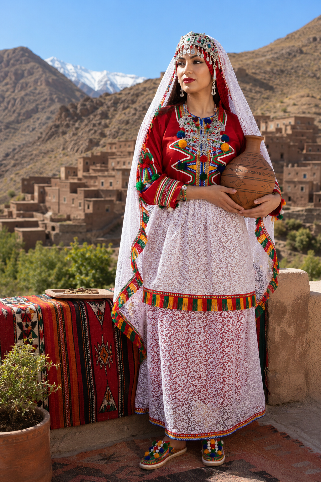 Traditional Amazigh Berber Dress Set with Silver-Plated Jewelry - Image 7