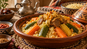 Traditional Amazigh couscous dish served with regional ingredients
