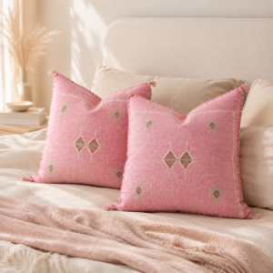Handwoven Moroccan Sabra Pillow Cover – Vintage Pink