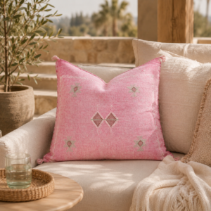 Handwoven Moroccan Sabra Pillow Cover – Vintage Pink