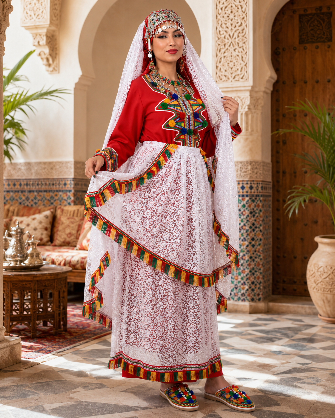 Traditional Amazigh Berber Dress Set with Silver-Plated Jewelry - Image 3