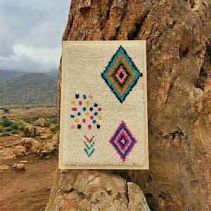 Framed Hand-Tufted Berber Wool Wall Art – Colorful Diamond Design