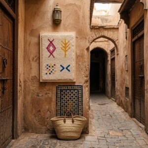 Framed Amazigh Wool Wall Art – Ancient Symbols Design
