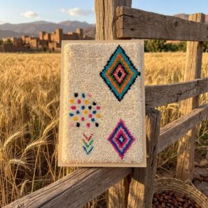 Framed Hand-Tufted Berber Wool Wall Art – Colorful Diamond Design