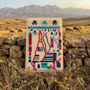 Framed Hand-Tufted Amazigh Wool Wall Art – Hamsa & Symbolic Design