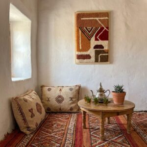 Framed Handwoven Berber Wool Wall Hanging – Terracotta Geometric Design