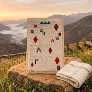 Framed Handwoven Berber Wool Wall Art – Floating Symbol Design