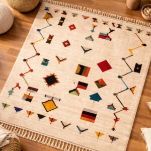 Colorful Wool Rug – Ivory Berber-Inspired Boho Rug