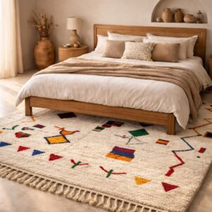 Colorful Wool Rug – Ivory Berber-Inspired Boho Rug