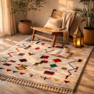 Colorful Wool Rug – Ivory Berber-Inspired Boho Rug