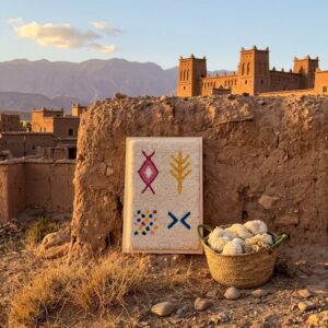 Framed Amazigh Wool Wall Art – Ancient Symbols Design