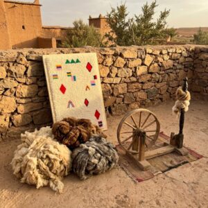 Framed Handwoven Berber Wool Wall Art – Floating Symbol Design