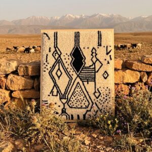 Framed Hand-Tufted Berber Wool Wall Art – Black & Ivory Symbol Design