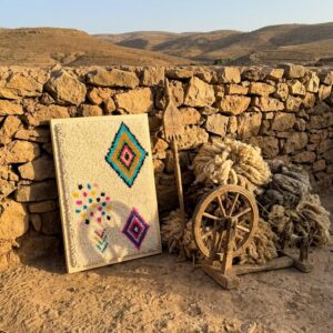 Framed Hand-Tufted Berber Wool Wall Art – Colorful Diamond Design