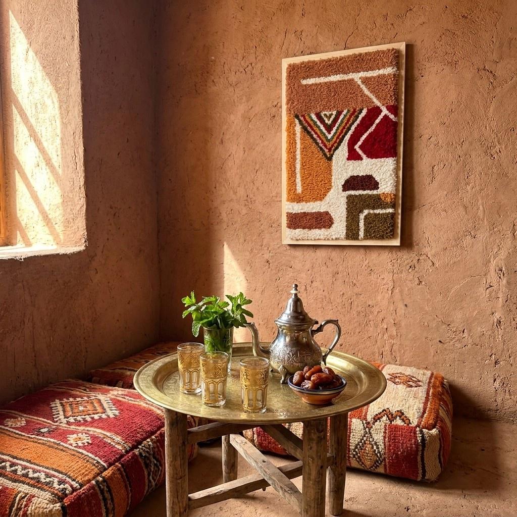 Handwoven Berber Wool Tapestry | Terracotta Geometric Art Wall Hanging, Boho Home Decor