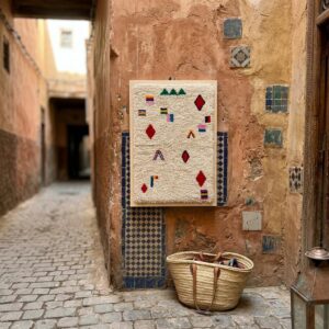 Framed Handwoven Berber Wool Wall Art – Floating Symbol Design