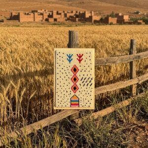 Framed Amazigh Wool Wall Art – Stacked Diamond Symbol Design