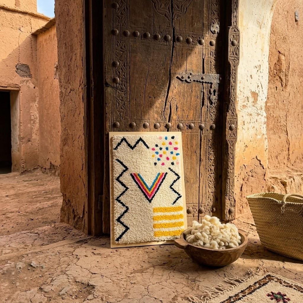 Handmade Berber Wool Knotted Tapestry: Atlas Mountain Boho Wall Art