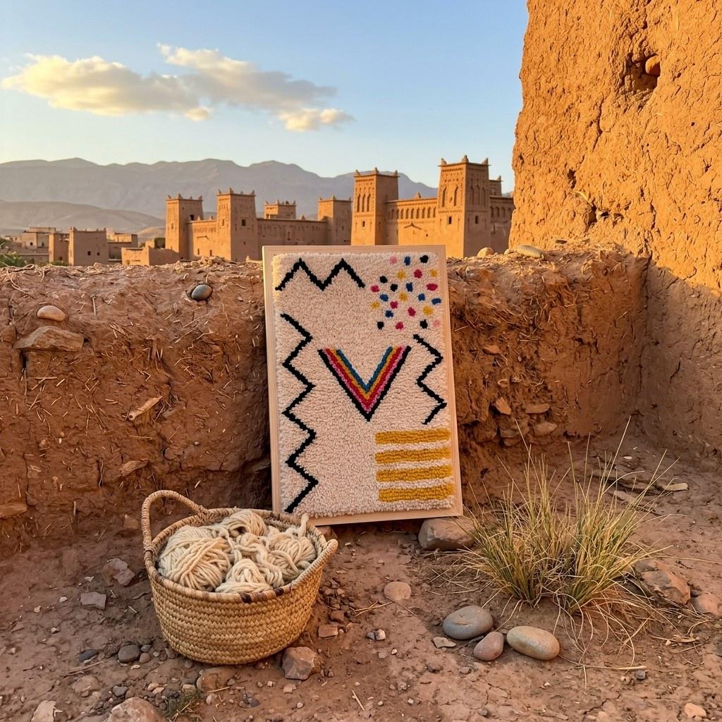 Handmade Berber Wool Knotted Tapestry: Atlas Mountain Boho Wall Art