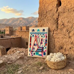 Framed Hand-Tufted Amazigh Wool Wall Art – Hamsa & Symbolic Design