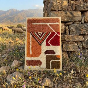 Framed Handwoven Berber Wool Wall Hanging – Terracotta Geometric Design