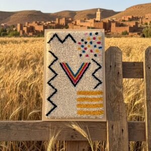 Framed Hand-Tufted Berber Wool Wall Art – Atlas Mountain Geometric Design