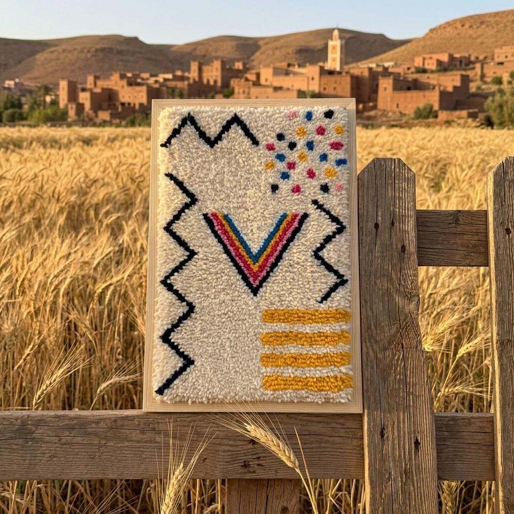 Handmade Berber Wool Knotted Tapestry: Atlas Mountain Boho Wall Art