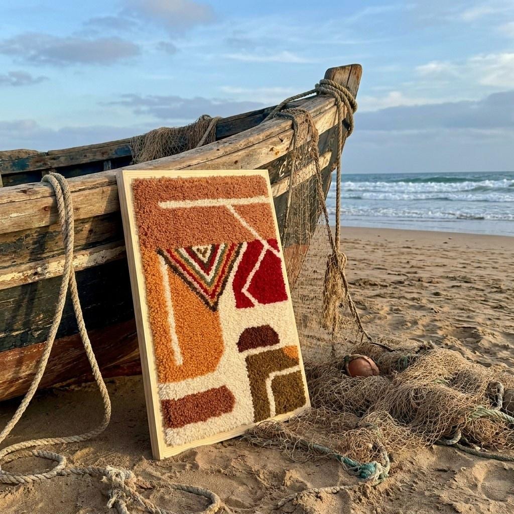 Handwoven Berber Wool Tapestry | Terracotta Geometric Art Wall Hanging, Boho Home Decor