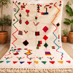 Colorful Wool Rug – Ivory Berber-Inspired Boho Rug