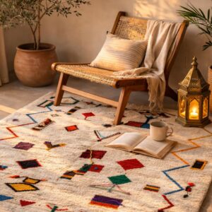 Colorful Wool Rug – Ivory Berber-Inspired Boho Rug