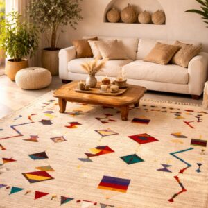 Colorful Wool Rug – Ivory Berber-Inspired Boho Rug