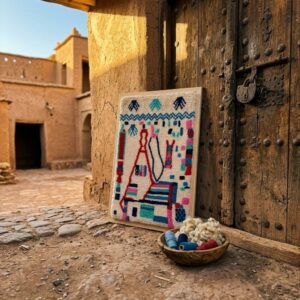 Framed Hand-Tufted Amazigh Wool Wall Art – Hamsa & Symbolic Design