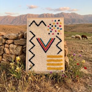 Framed Hand-Tufted Berber Wool Wall Art – Atlas Mountain Geometric Design