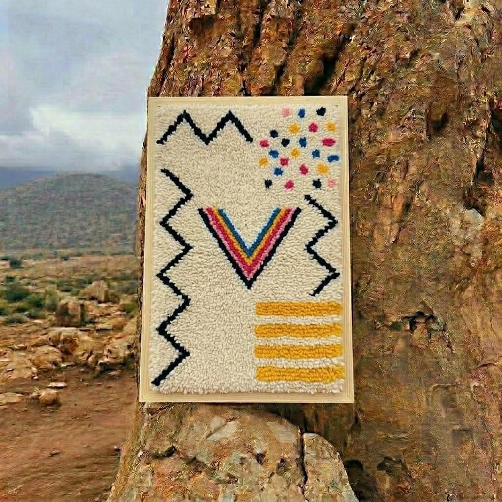 Handmade Berber Wool Knotted Tapestry: Atlas Mountain Boho Wall Art