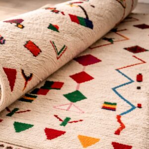 Colorful Wool Rug – Ivory Berber-Inspired Boho Rug